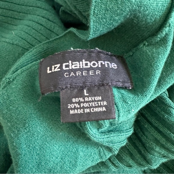 Liz Claiborne Emerald Green Long Sleeve Cardigan Sweater Flowy Top Fall Winter - Picture 9 of 9